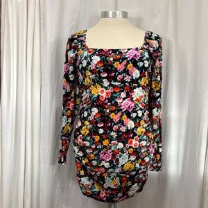 Wild fable floral velvet ruched long sleeve dress